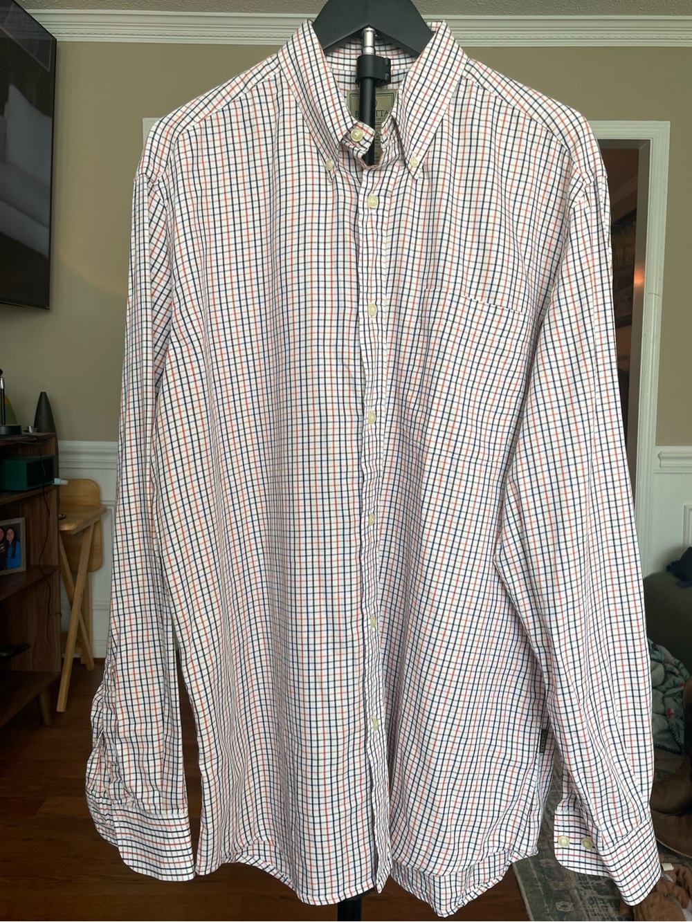 Beretta Men’s Long Sleeve Button-Down Shirt Size XL Blue/Orange/Brown Plaid